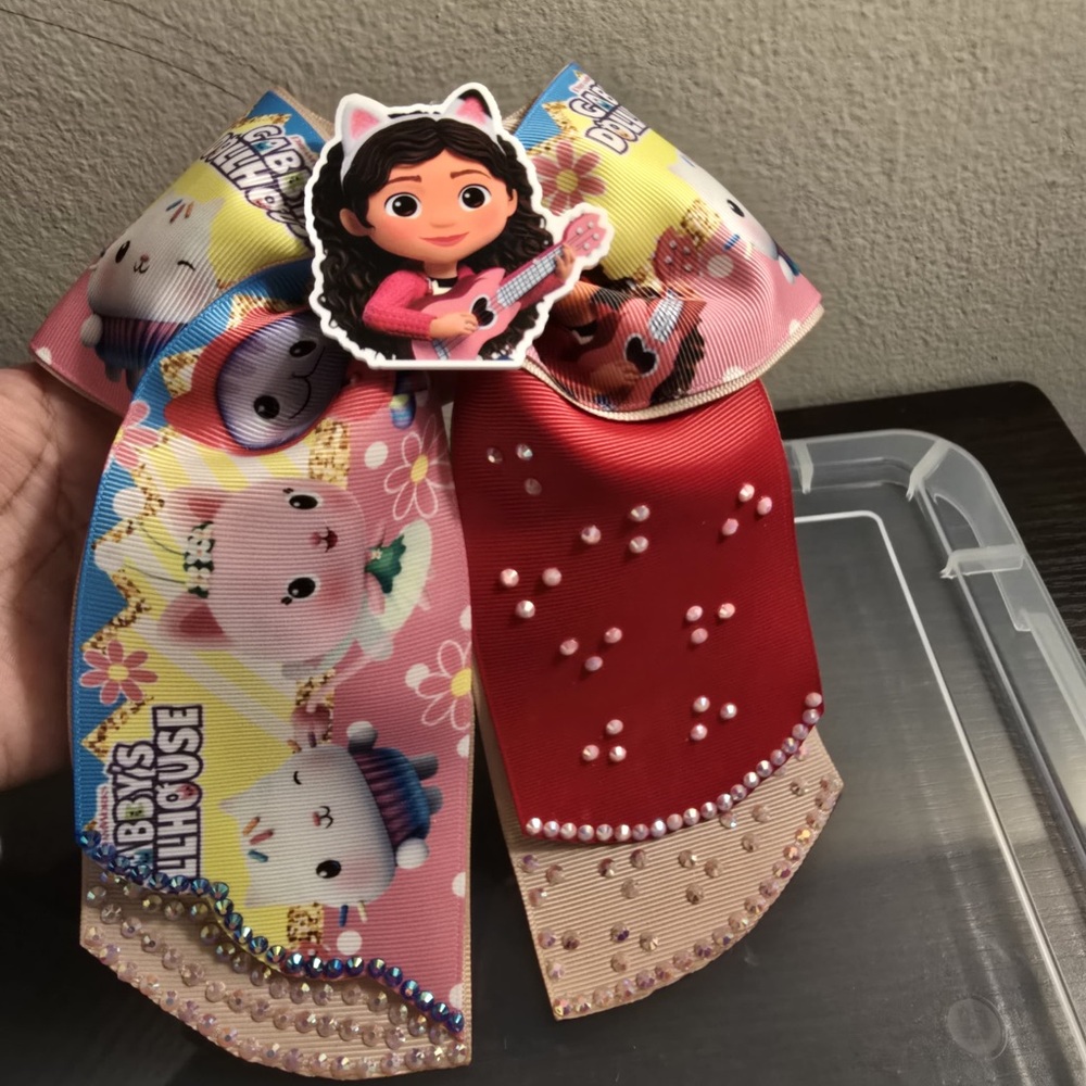 Cartoon Character Hair Bow with Red and Pink Accents